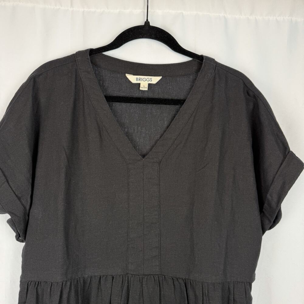 Briggs Black Linen Blend Popover Dress Womens Black Large Vacation Summer Resort - Picture 4 of 9